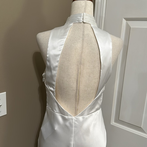 Lulus Gorgeous Vow White Satin Mock Neck Cowl Mermaid Maxi Dress - Picture 11 of 12